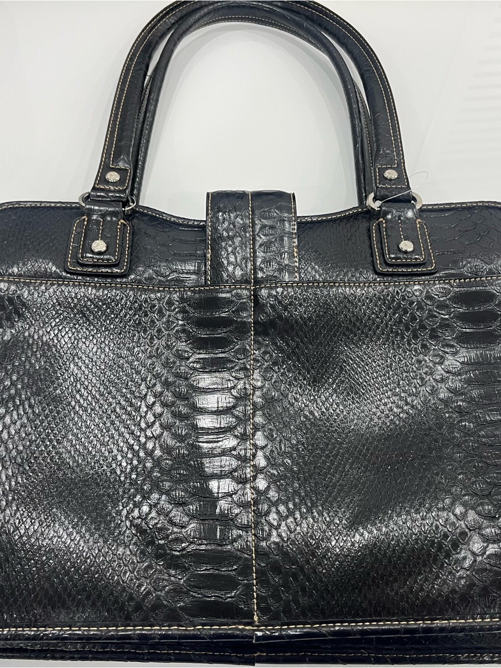 Vintage original Liz Claiborne Black Leather Snake-Embossed Shoulder Bag